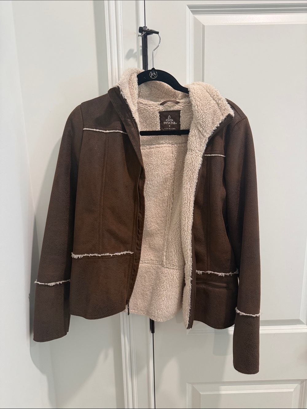 Prana Brown Teddy Jacket with Cream Sherpa Hood
